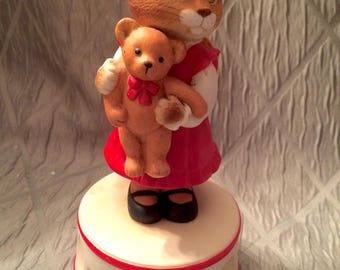 Music Box, Cat Holding a Teddy Bear, Vintage Schmid, Musical Collectibles, Gordon Fraser, 1985, Taiwan