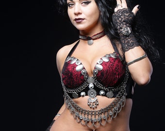 Diana Bastet Dark Fusion Gothic Fusion Etnic Belly Dance Bra+Necklace YOUR size