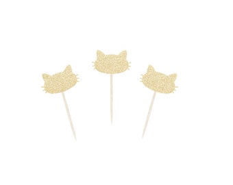 Cat Cupcake Toppers - Any Color Glitter - Kitten Kitty