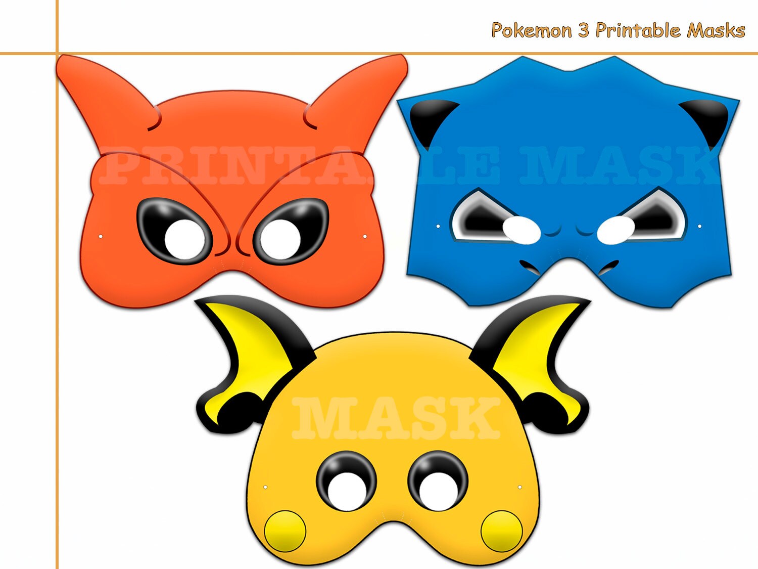 Unique Pokemon 3 Printable Masks photo booth Pokemon Mask