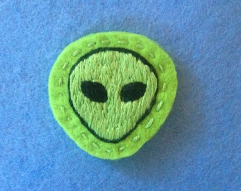 alien patch - light green sewn embroidered patch
