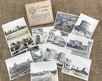 Windsor Castle Souvenir Photographs Complete set of 12 Black and White Snap Shots Travel S British Royal family