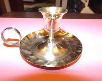 Vintage Brass Candlestick Holder With Thumb Grip