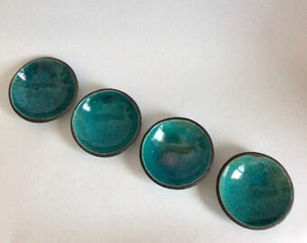 Made to order - Set of four raku bowls - Blue raku dishes - set of four raku dishes - raku ceramic bowls