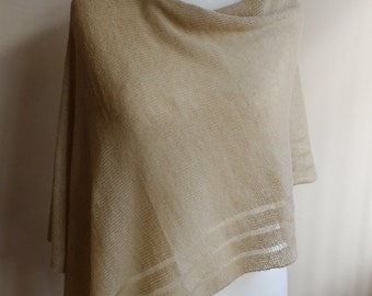 Mohair yarn wrap, mohair sweater poncho, knitted wool poncho sweater, wedding shawl, knitted chunky scarf, natural beige poncho