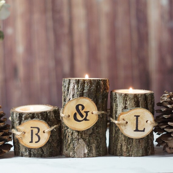 Personalized Candle Holder Tree Bark Candle Holder Rustic