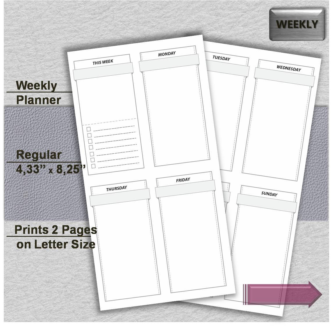 Notebook inserts Midori planner printable Wo2P Week on two