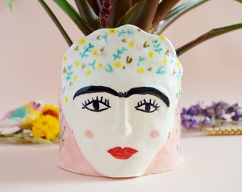 Frida Kahlo ceramic planter Sale -20% Porcelain vase Face plant pot Handbuilt statement pottery