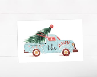 Tis the Season Christmas Card, Holiday Card Set, Christmas Tree, Pick up Truck (9)