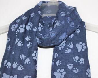 Paws Scarf, Blue Paw Scarf , Womens Gift, Dog Lover, Gift For Her, Spring Summer Scarf, Fashion Accessory, Animal Scarf, Paw Scarf, Scarves