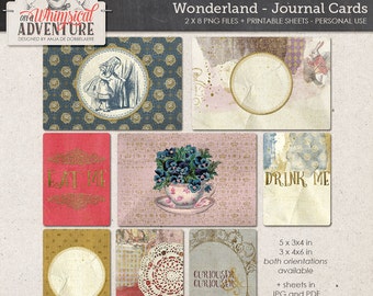 Whimsical Alice In Wonderland Journal Cards, Printable Sheet, Instant Download, Project Life Digital Scrapbook Supplies, Drink Me Eat Me