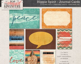 Journal cards boho hippie digital scrapbooking elements instant download, printable collage sheet, art journaling, pocket cards