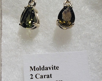 MOLDAVITE Faceted Teardrop Sterling Silver Dangle Earrings