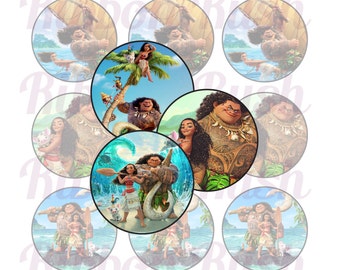 Moana and Maui 1" Bottle Cap Images - Instant Download