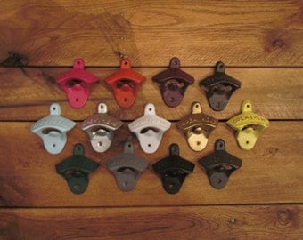 Cast Iron bottle opener, open here, rustic bottle opener, colored bottle opener, beer opener, wall mounted beer opener,