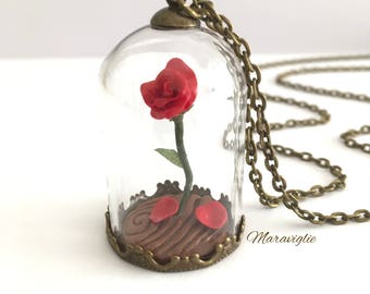 Enchanted Rose Necklace, Rose Vial Necklace, Belle' s Rose, Beauty and The Beast Necklace, Enchanted Rose, Beauty and The Beast Jewelry