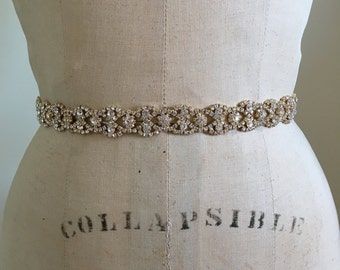 Gold Bridal Belt-Gold Bridal Sash-Gold Bridesmaid Belt-Bridal Sash Belt ArtDeco Gold Rhinestone Beaded Bridal Sash Belt-Gold Bridesmaid Sash