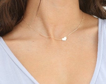 Small Heart Necklace, Delicate Engraved Heart Tag Necklace, Personalized Heart Necklace in Gold Fill, Rose Gold, Silver/N108