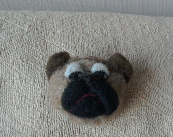 Needle felted Pug Brooch