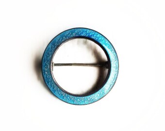 Vintage Sterling Silver Blue Guilloche Enamel Brooch Pin ~ Circa 1930s - Guilloche Jewelry
