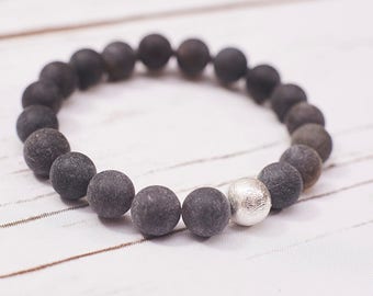 Genuine Amber Bracelet Baltic Amber Bracelet Matt Amber Raw Amber Bracelet Sterling Silver Bracelet Urban Men Bracelet Man's Bracelet Black