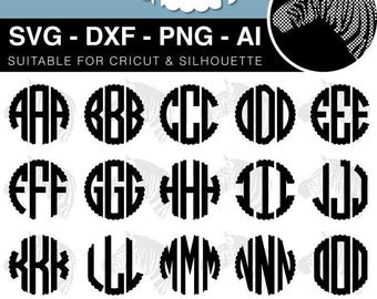 Scalloped Circle Monogram SVG Font Files for Cricut / Silhouette Cutting Machine svg dxf png ai files (scrap booking clip art clipart vinyl)