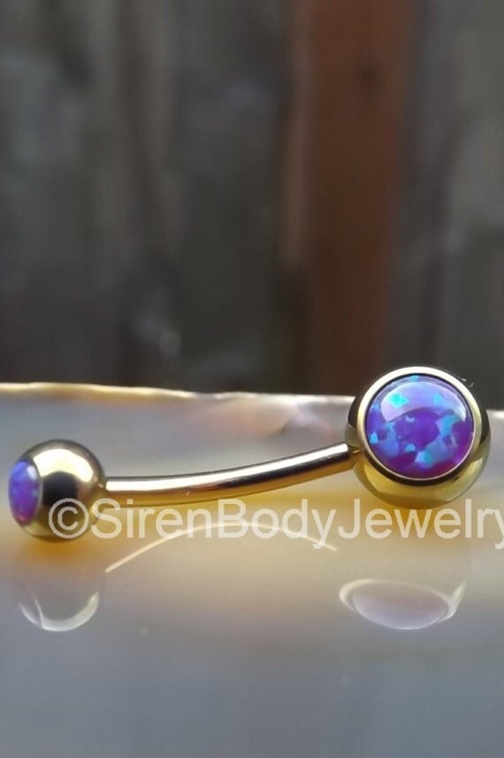 Opal belly button ring rose gold titanium by SirenBodyJewelry