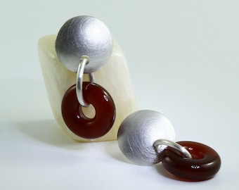 Earrings/carnelian/red agate / / handmade/sterling silver/unique/Donuts/earrings/forged/red donut earrings/handmade/awschmuckart/matt/noble