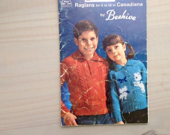 Raglans for 2 - 12 in Canadiana by BEEHIVE // PATONS // Book 104 // Vintage Sweater and Cardigan Knitting Patterns