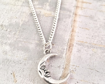 To the moon necklace, crescent moon charm, Love you to the moon necklace, charm necklace, silver moon, half moon, for her
