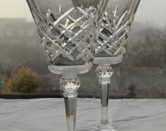 Vintage Wine Glasses, Cut Glass Wine Glasses, Pair of Crystal Wine Goblets, Vintage Wine Glasses, Elegant Cut Glass Goblets