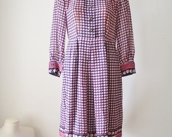 Flamingo pink Long sleeve Japanese Vintage Shirt Dress, Medium 4055
