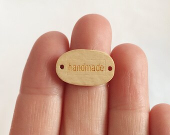 10 Handmade wooden buttons / Embossed wooden button / sew on tags / natural wood button / handmade logo / 12 x 19 mm / BU30