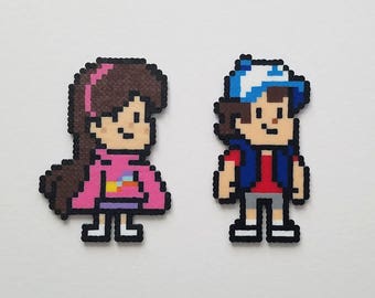 Gravity Falls Mabel and Dipper Mini Perler Bead Magnets or Keychains