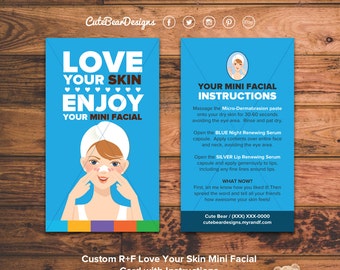 Rodan and Fields Mini Facial Cards / Custom / Beautiful / Love Your Skin / Solid Colors / Instructions / Digital / DIY / Printable