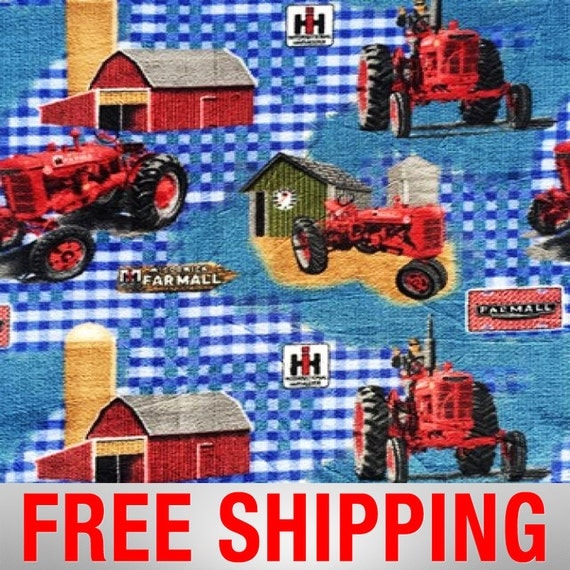 Fleece Fabric Farmall Tractor Blue Anti Pill 60 Wide