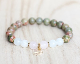 Fertility Bracelet with Rose Quartz, Moonstone, and Unakite. Pregnancy Bracelet. Hormone Balance Bracelet. Growth, Transformation, Butterfly