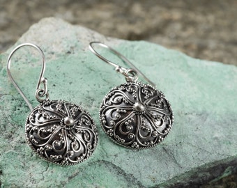 3cm Sterling Silver Filigree Earrings - Silver Earrings, Sterling Silver Jewelry, Sterling Silver Earrings, Silver Drop Earrings J443