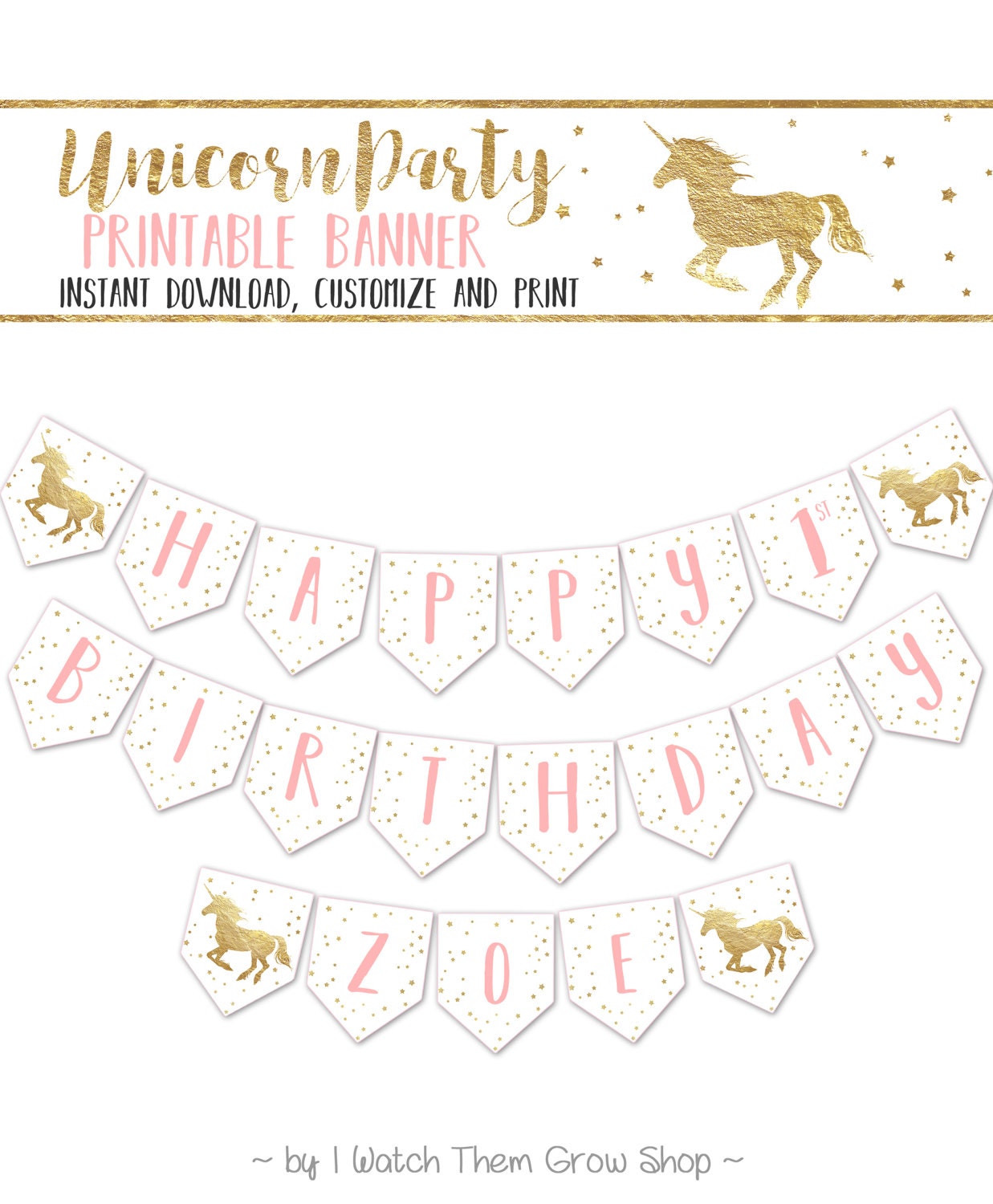 editableprintable unicorn party banner unicorn birthday