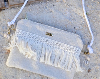 Bag shoulder strap/sleeve Beige Style Bohemian / Gypsy to fringe DIAZON