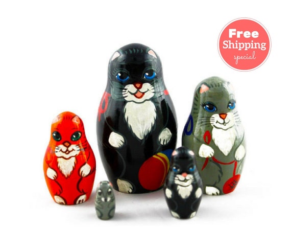 FREE Shipping Cute Funny Cats Nesting dolls 5 pcs