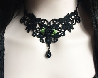 Black Lace Choker, Gothic Victorian Choker Necklace with Black Rose, Gothic Wedding, Romantic Jewelry, Handmade Jewelry, Gothic Jewelry Gift