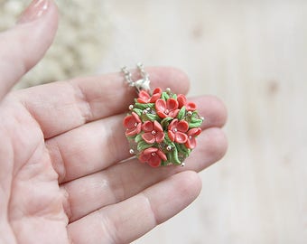 Gift for women jewelry Flower necklace for women gift for girlfriend gift Pink flower jewelry Birthday necklace Summer jewelry for girl gift