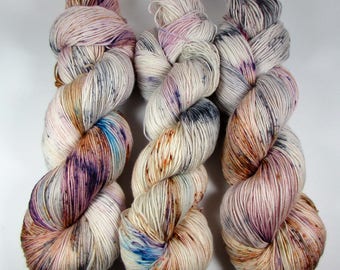 Speckled Hand Dyed Sock Yarn, Cream, Gray, Brown, Purple, Fingering Weight, Superwash Merino Wool and Nylon, Antique Mystique, DYED TO ORDER
