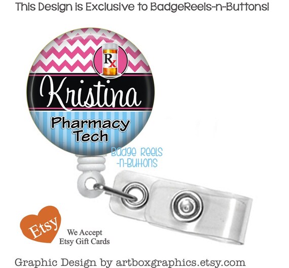 Personalized Badge Holder Pharmacy Tech Retractable ID Badge