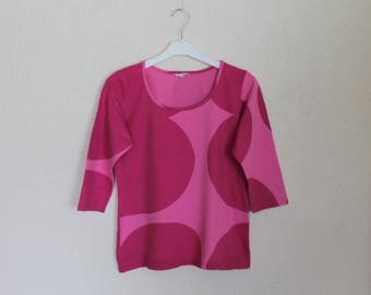 MARIMEKKO Shirt Women's Shirt 3/4 Sleeves Top Pink Cotton Jersey T-Shirt Large Size