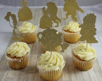 Beauty and the Beast Cupcake toppers/Beauty and the Beast party/Beauty and the Beast