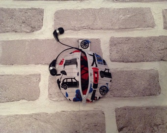 London theme earbud organiser, London headphone organiser, handbag tidy, Mother's Day gift, birthday gift, gift for her,
