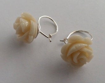 Earrings White Roses, Sterling Silver Earrings with Resin, Rose Earrings, Flower Earrings, White Earrings, White Rose, Gift Idea