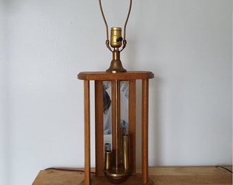 Midcentury modern table lamp, vintage table lamp, unique wood table lamp